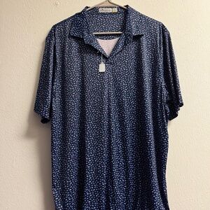 Peter Millar Fish Blue Short Sleeve Men's Golf Shirt Featherweight, Size:L, EUC